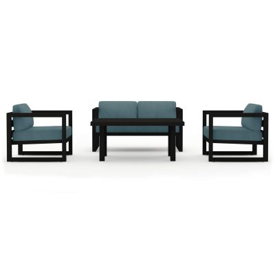 Misty Cove 4 Pc Aluminum Loveseat Set in Black W/ Cast Lagoon Cushions By Lakeview