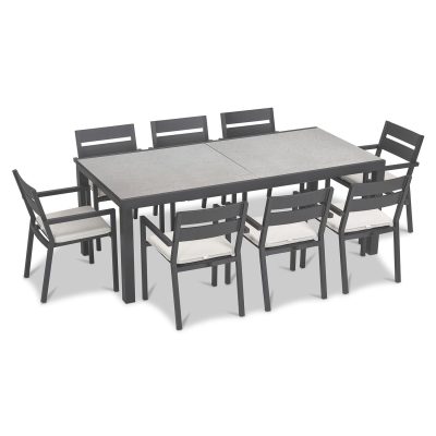 Calm Bay 9 Pc Extendable Dining Set in Slate/Concrete/Canvas Natural by Lakeview