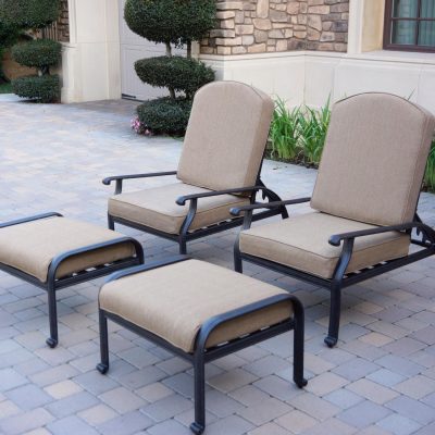 Darlee Elisabeth 4 Piece Cast Aluminum Patio Reclining Club Chair And Ottoman Set W/ Sesame Cushions