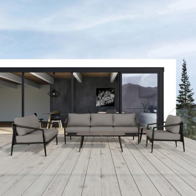 Midnight Cove 5 Pc Aluminum Sofa Seating Set in Black/Carbon/Canvas Charcoal By Lakeview Outdoor Designs