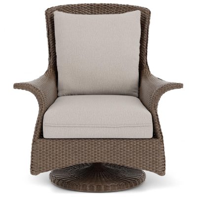 Mandalay Wicker Swivel Rockers Club Chair in Bark/Remy Cloud By Lloyd Flanders