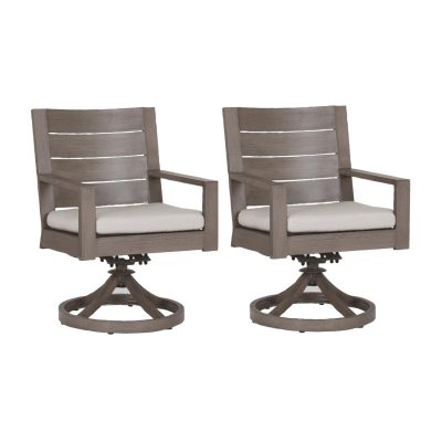 Laguna 2 Piece Aluminum Patio Swivel Rocker Dining Arm Chair Set W/ Sunbrella Canvas Flax Cushions By Sunset West