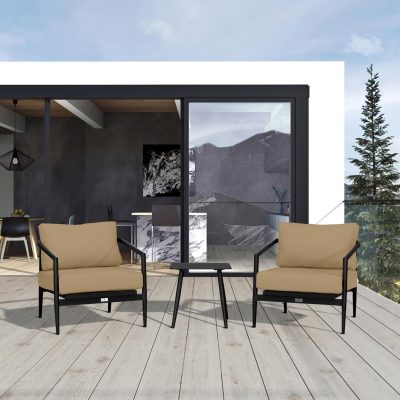 Midnight Cove 3 Pc Aluminum Club Chair Seating Set in Black/Carbon/Heather Beige By Lakeview Outdoor Designs