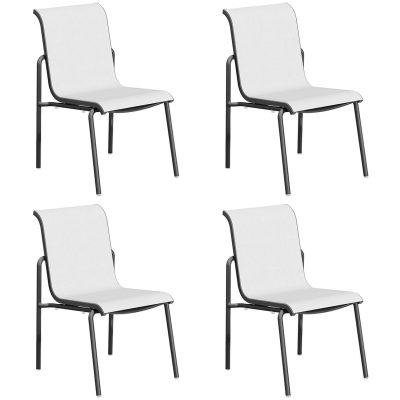 Orso 4 Pc Soft Sling & Aluminum Dining Side Chair in Carbon/Fog By Oxford Garden