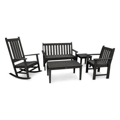 POLYWOOD Vineyard 5-Piece Bench & Rocking Chair Set – Black