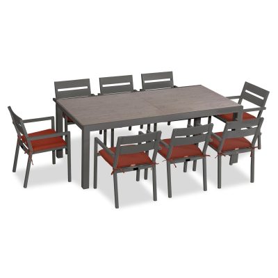 Calm Bay 9 Pc Extendable Dining Set in Slate/Barnwood/Canvas Henna by Lakeview