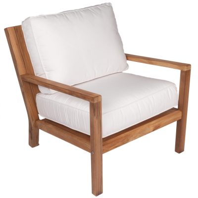 Coastal Teak Patio Club Chair W/ Sunbrella Canvas Natural Cushions By Royal Teak Collection