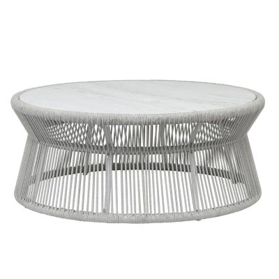 Sunset West Miami 41-Inch Round Olefin Rope Patio Coffee Table W/ Honed Cararra Marble Top