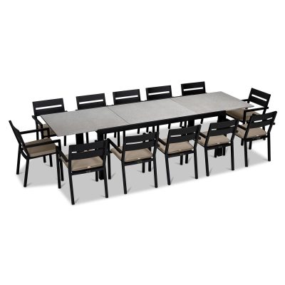 Calm Bay 13 Pc Extendable Dining Set in Black/Concrete/Heather Beige by Lakeview