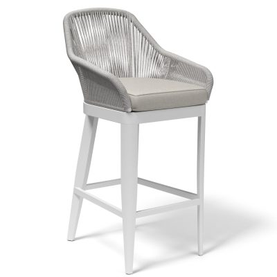 Sunset West Miami Olefin Rope & Aluminum Patio Barstool W/ Sunbrella Echo Ash Cushion