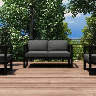 Misty Cove 3 Pc Aluminum Loveseat Set in Slate W/ Canvas Charcoal Cushions By Lakeview