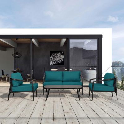 Midnight Cove 4 Pc Aluminum Loveseat Seating Set in Black/Carbon/Spectrum Peacock By Lakeview Outdoor Designs