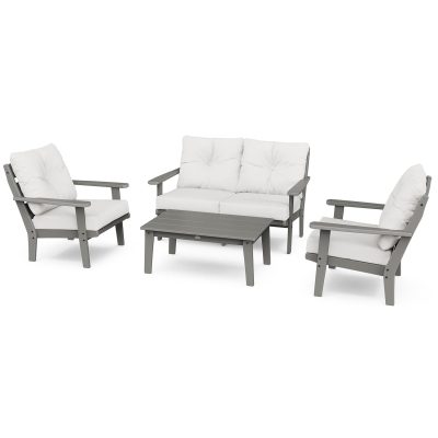 POLYWOOD Lakeside 4-Piece Deep Seating Set – Slate Grey / Natural Linen