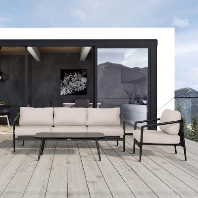 Midnight Cove 3 Pc Aluminum Sofa Seating Set in Black/Carbon/Cast Silver By Lakeview Outdoor Designs