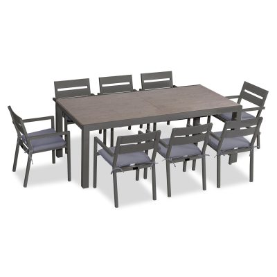 Calm Bay 9 Pc Extendable Dining Set in Slate/Barnwood/Canvas Charcoal by Lakeview