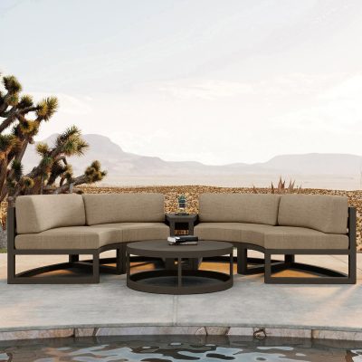 Misty Cove 4 Pc Aluminum Curve Loveseat Set in Slate W/ Heather Beige Cushions By Lakeview