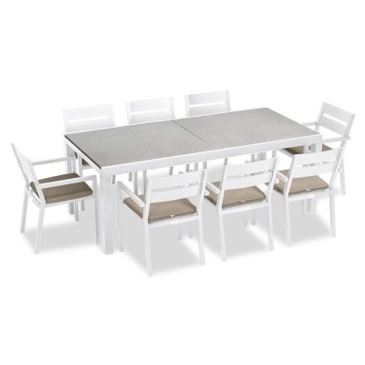 Calm Bay 9 Pc Extendable Dining Set in White/Concrete/Heather Beige by Lakeview