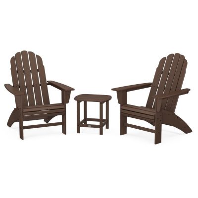 POLYWOOD Vineyard 3-Piece Curveback Adirondack Set w/ South Beach 18-Inch Side Table – Mahogany