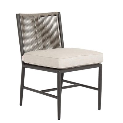 Sunset West Pietra Rope & Aluminum Armless Patio Dining Chair W/ Sunbrella Echo Ash Cushion