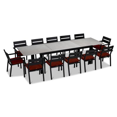 Calm Bay 13 Pc Extendable Dining Set in Black/Concrete/Canvas Henna by Lakeview