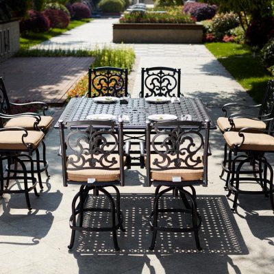 Darlee Santa Barbara 9 Piece Cast Aluminum Patio Counter Height Dining Set W/ 60 Inch Square Table & Sesame Cushions