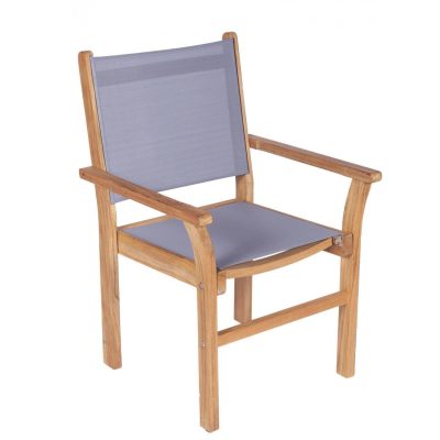 Captiva Stacking Teak Patio Dining Arm Chair W/ Gray Sling By Royal Teak Collection