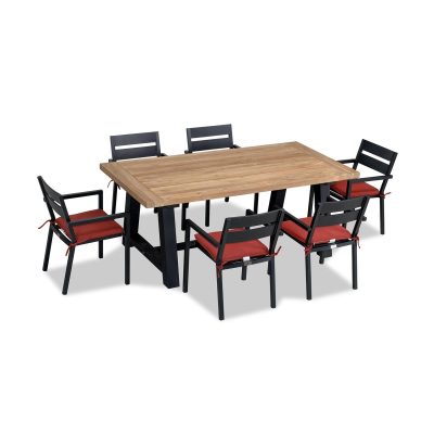 Calm Bay Mill 7 Pc Reclaimed Teak Dining Set in Black/Canvas Henna by Lakeview