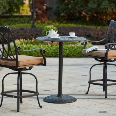 Capri 3 Piece Cast Aluminum Patio Bar Set W/ 30 Inch Round Table By Darlee