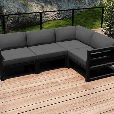 Misty Cove 4 Pc Aluminum Sectional Set in Slate W/ Canvas Charcoal Cushions By Lakeview