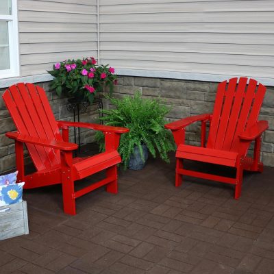 Ultimate Patio 2-Piece Wooded Adirondack Chair Set W/ Adjustable Backrest – Red