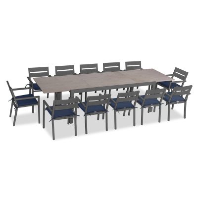 Calm Bay 13 Pc Extendable Dining Set in Slate/Barnwood/Spectrum Indigo by Lakeview