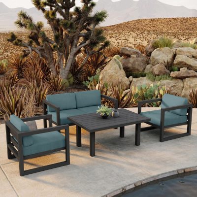 Misty Cove 4 Pc Aluminum Loveseat Set in Slate W/ Cast Lagoon Cushions By Lakeview