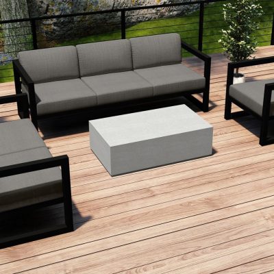 Misty Cove 4 Pc Aluminum Sofa Set in Black W/ Canvas Charcoal Cushions & Long Coffee Table By Lakeview