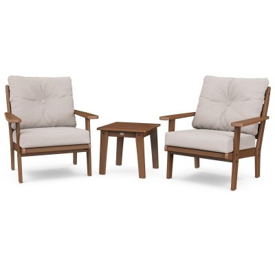 POLYWOOD Lakeside 3-Piece Deep Seating Chair Set – Teak / Dune Burlap