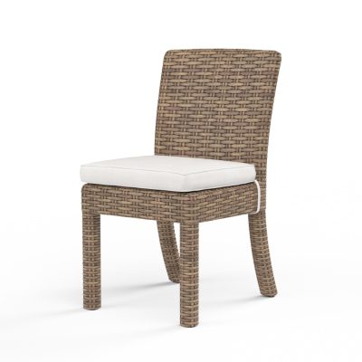 Sunset West Havana Resin Wicker Patio Armless Dining Chair W/ Sunbrella Canvas Flax Cushion