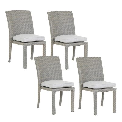 Majorca 4 Piece Wicker Patio Dining Side Chair Set W/ Sunbrella Cast Silver Cushions By Sunset West