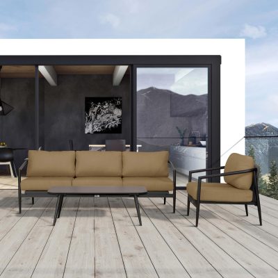 Midnight Cove 3 Pc Aluminum Sofa Seating Set in Black/Carbon/Heather Beige By Lakeview Outdoor Designs