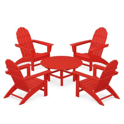 POLYWOOD Vineyard 5-Piece Adirondack Chair Conversation Set – Sunset Red