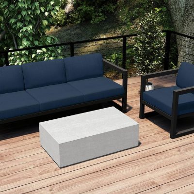 Misty Cove 3 Pc Aluminum Sofa Set in Slate W/ Spectrum Indigo Cushions & Long Coffee Table By Lakeview