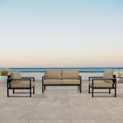 Lakeview Avenue Bay Black/Carbon 3 Pc Loveseat Set – Heather Beige