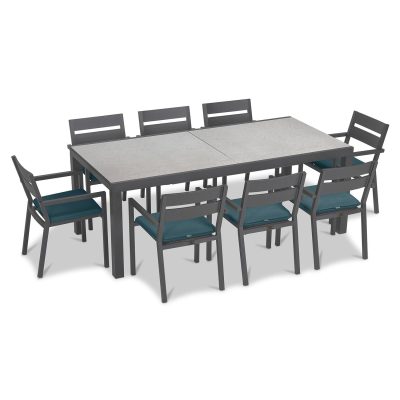 Calm Bay 9 Pc Extendable Dining Set in Slate/Concrete/Cast Lagoon by Lakeview