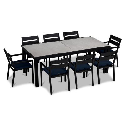 Calm Bay 9 Pc Extendable Dining Set in Black/Concrete/Spectrum Indigo by Lakeview