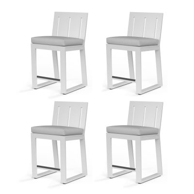 Sunset West Newport 4 Piece Aluminum Patio Counter Stool Set W/ Sunbrella Cast Silver Cushions