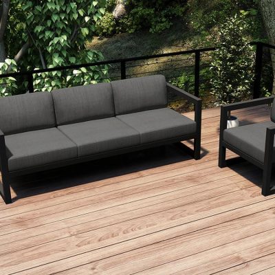 Misty Cove 2 Pc Aluminum Seating Set in Slate W/ Canvas Charcoal Cushions By Lakeview