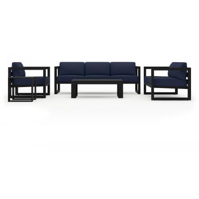 Misty Cove 5 Pc Aluminum Sofa Set in Black W/ Spectrum Indigo Cushions By Lakeview