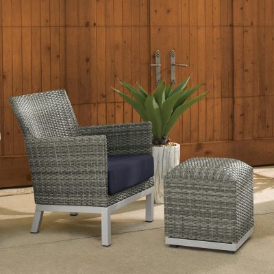 Argento 2 Piece Wicker Patio Seating Set W/ Ottoman By Oxford Garden – Midnight Blue