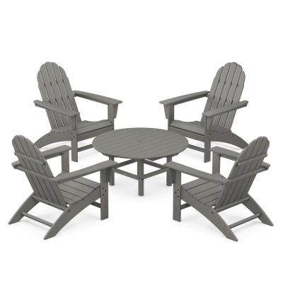 POLYWOOD Vineyard 5-Piece Adirondack Chair Conversation Set – Slate Grey