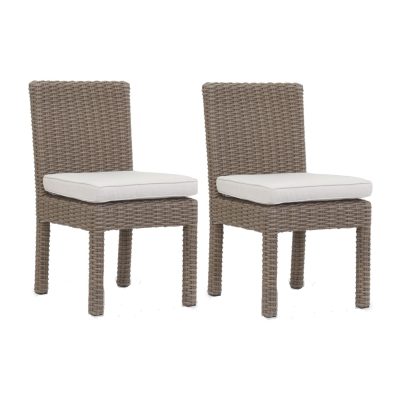 Coronado 2 Piece Wicker Patio Dining Side Chair Set W/ Sunbrella Canvas Flax Cushions By Sunset West