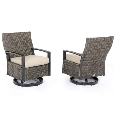 Lakeview Captiva Isle Come-On-Back 2 Pc Envelope Woven Back Swivel Dining Chairs in Aluminum W/ Seat Pads by Barcalounger