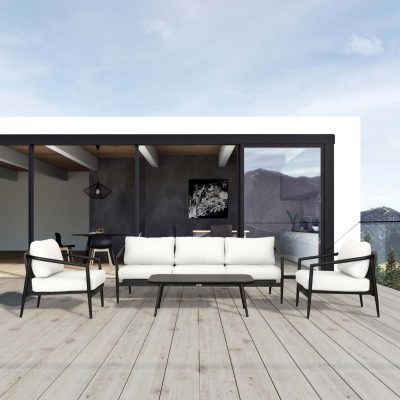 Midnight Cove 4 Pc Aluminum Sofa Seating Set in Black/Carbon/Canvas Natural By Lakeview Outdoor Designs